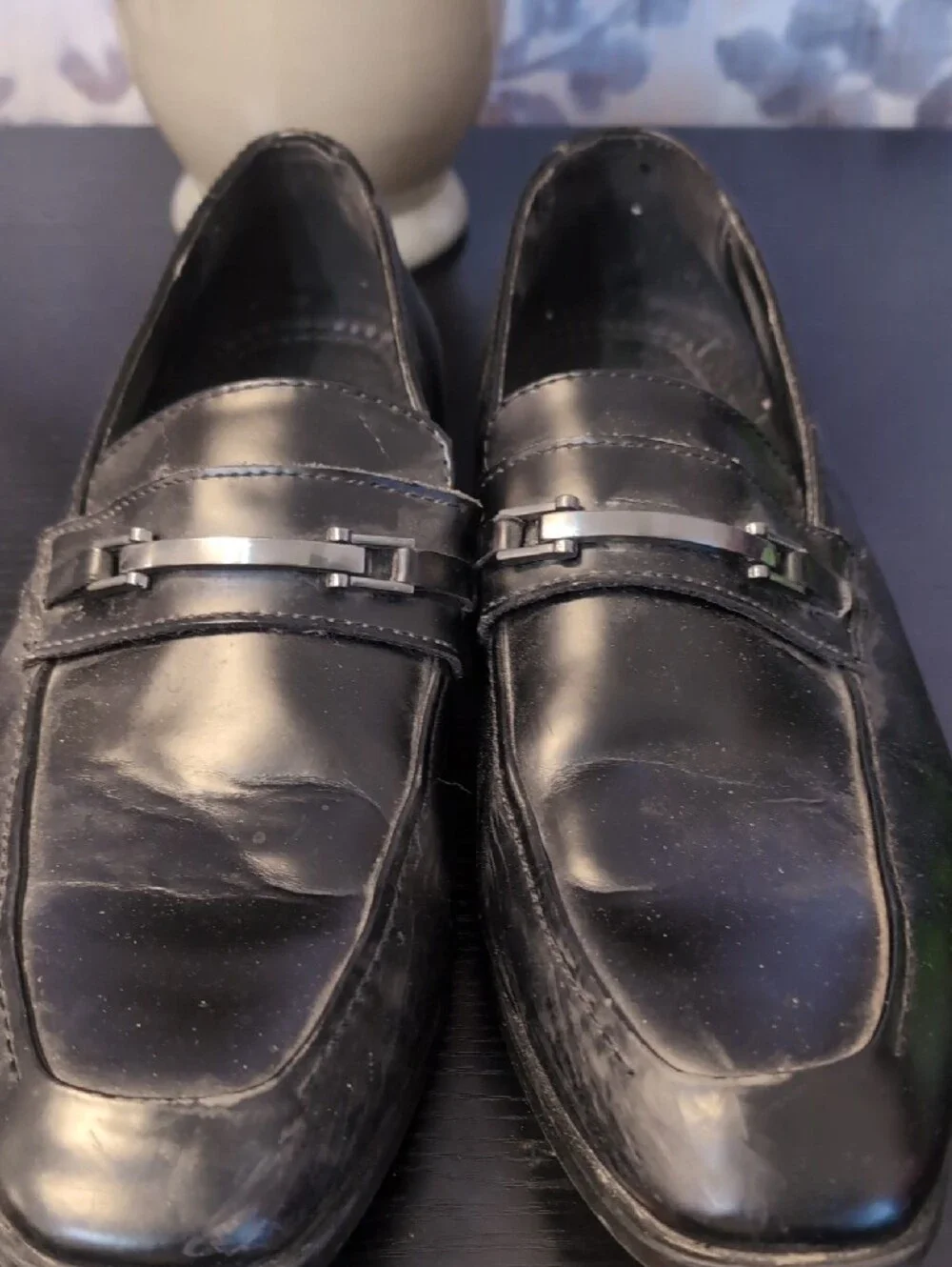 Marc Anthony Black Leather Slip-On Loafers with Metal Bit